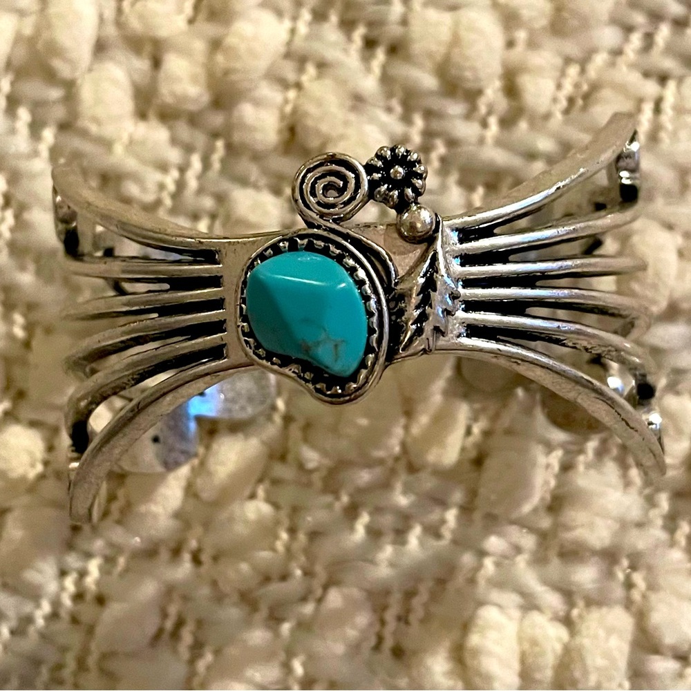 Silver Turquoise Stone Cuff Bracelet - Women's Jewelry